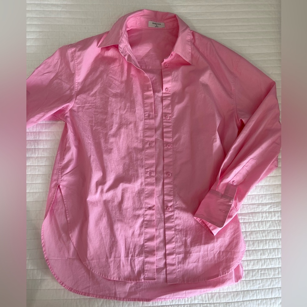 Aritzia Babaton Bubblegum Pink Essential Oversized Button Down Shirt